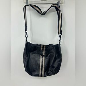 Lynn Tallerico Black Leather Designer Laura Handbag Silver Stripe Purse $465